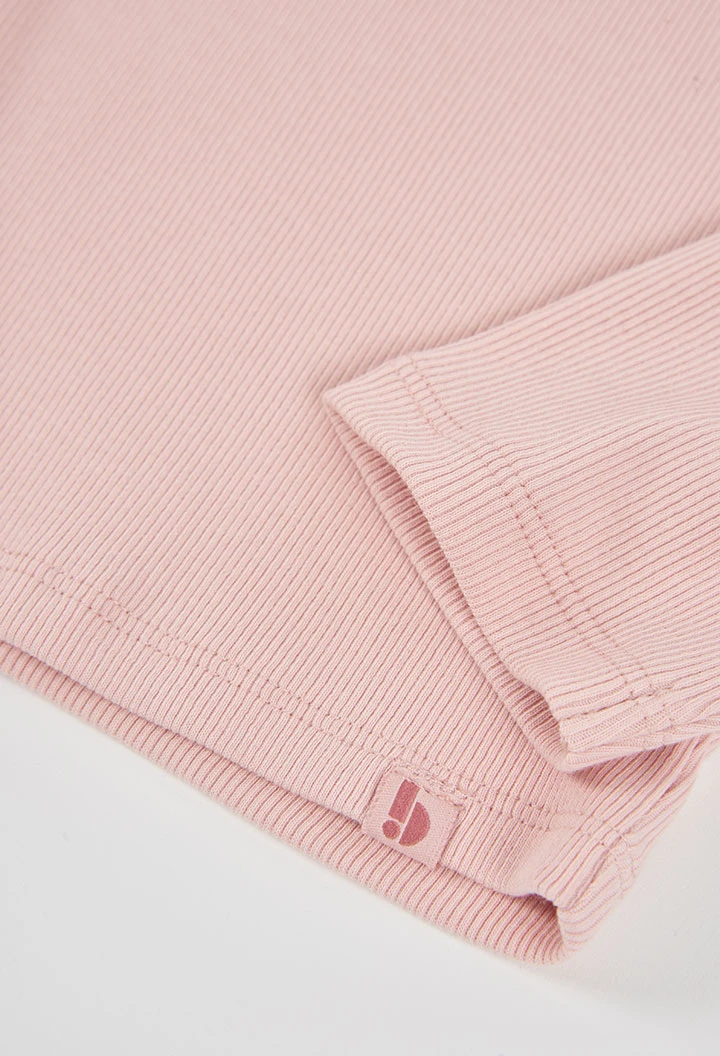 T-shirt en maille côtelée fille rose avec volant