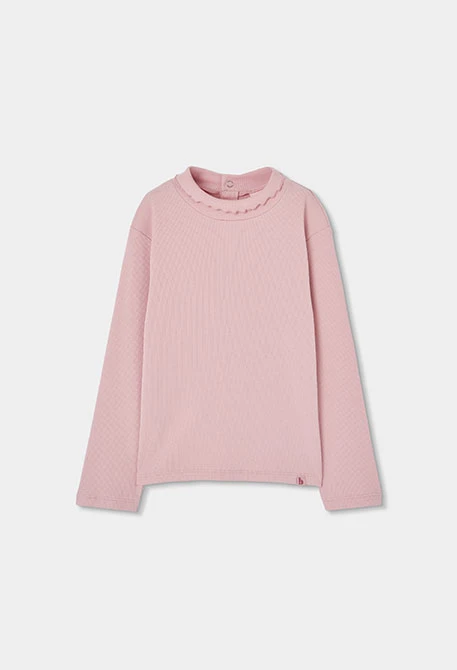 T-shirt en maille côtelée fille rose avec volant
