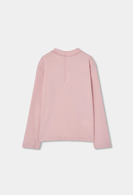 T-shirt en maille côtelée fille rose avec volant
