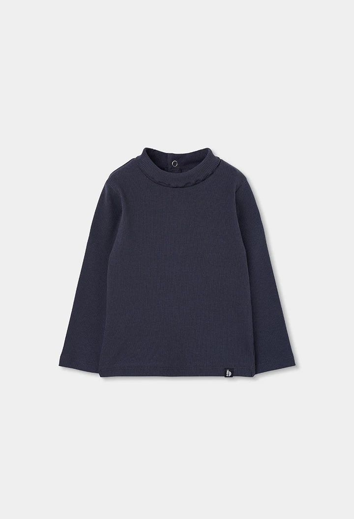 T-shirt en maille côtelée fille gris col montant