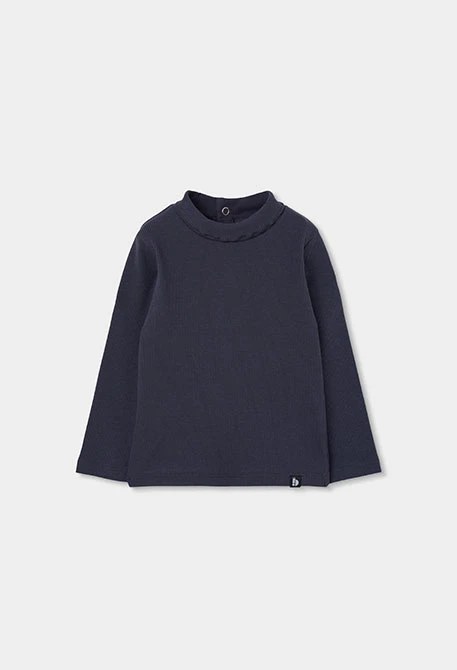 Camiseta punto canalé niña gris cuello alto