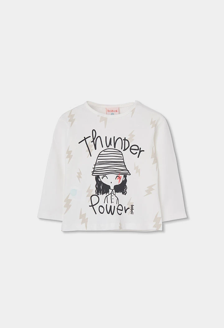 T-shirt en maille fille blanc imprimé Thunder Power