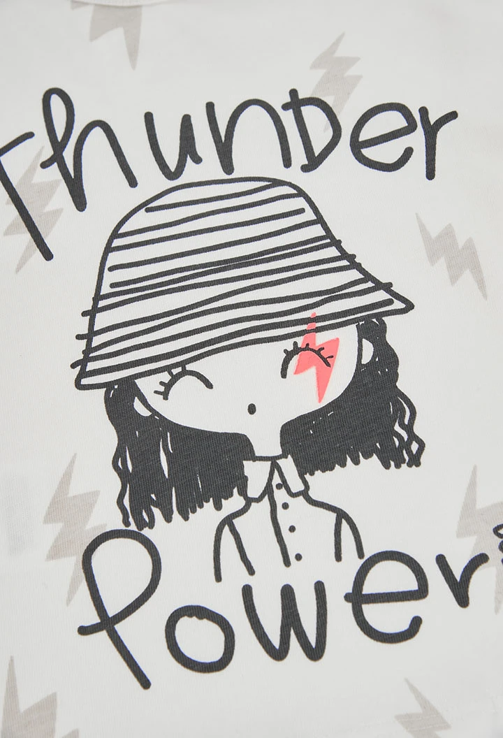 Camiseta de malha menina branca estampado Thunder Power