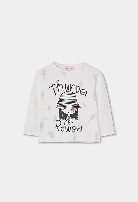 Camiseta punto niña blanca estampado Thunder Power
