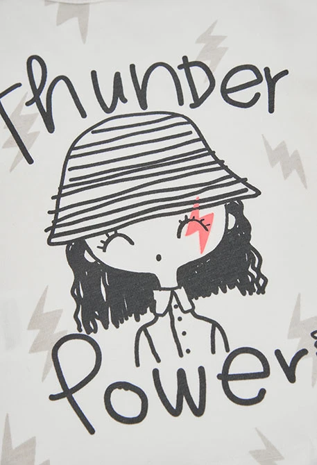 Maglietta in maglia bambina bianca stampa Thunder Power