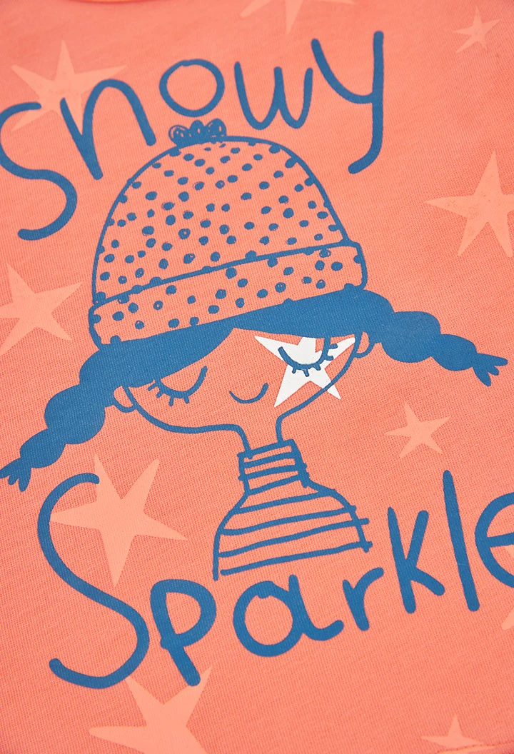 Maglietta in maglia bambina rossa con stampa stelle