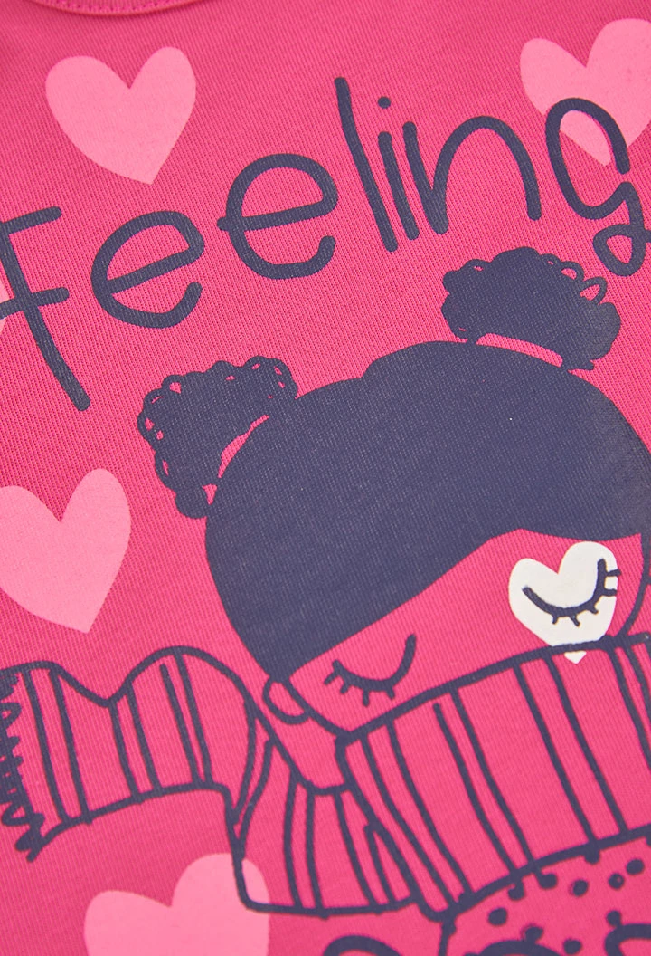 Camiseta punto niña fucsia estampado corazones