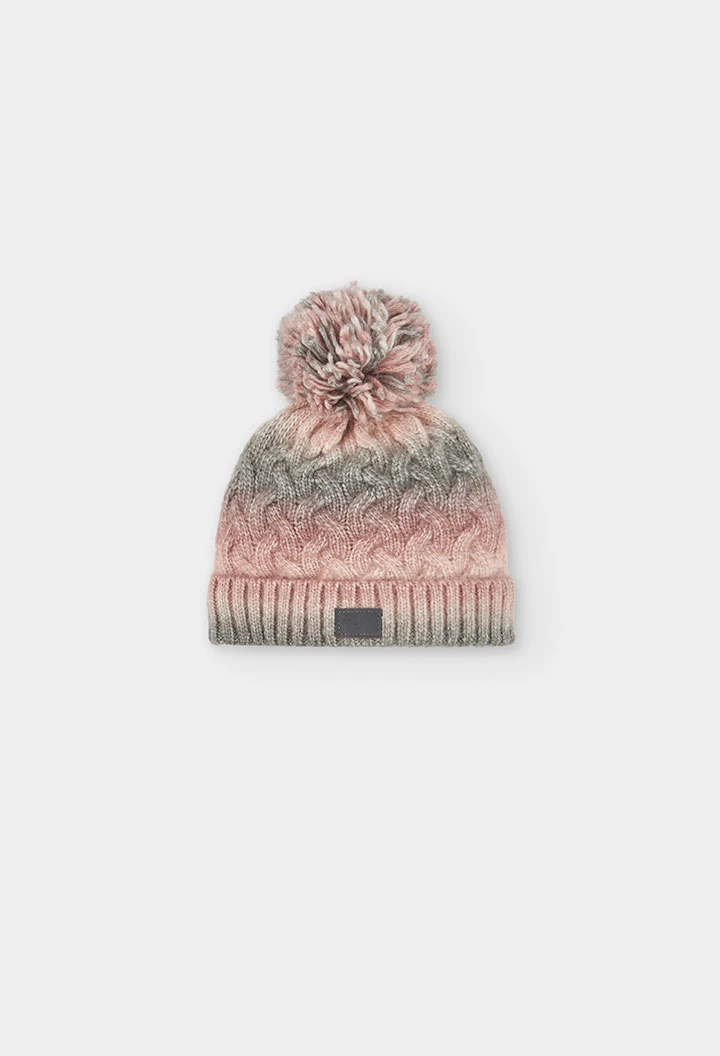 Cappello rosa intrecciato con pompon