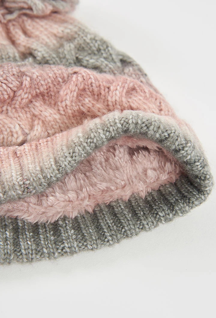 Pink braided hat with pompom