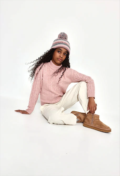 Pink braided hat with pompom