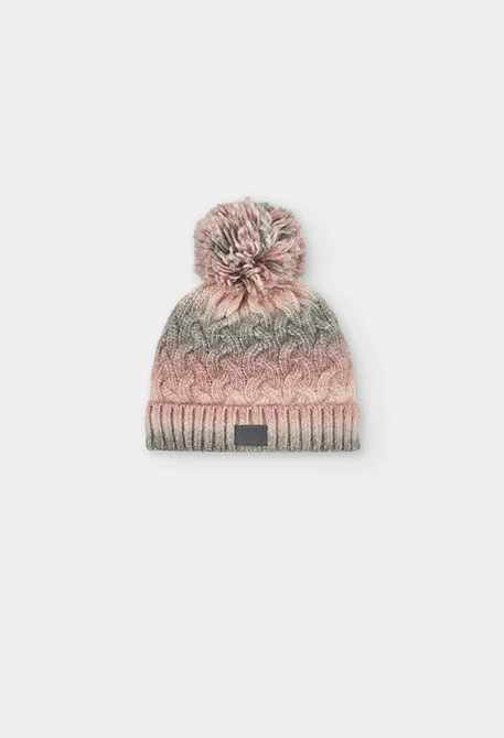 Rosa geflochtene Mütze mit Pompon