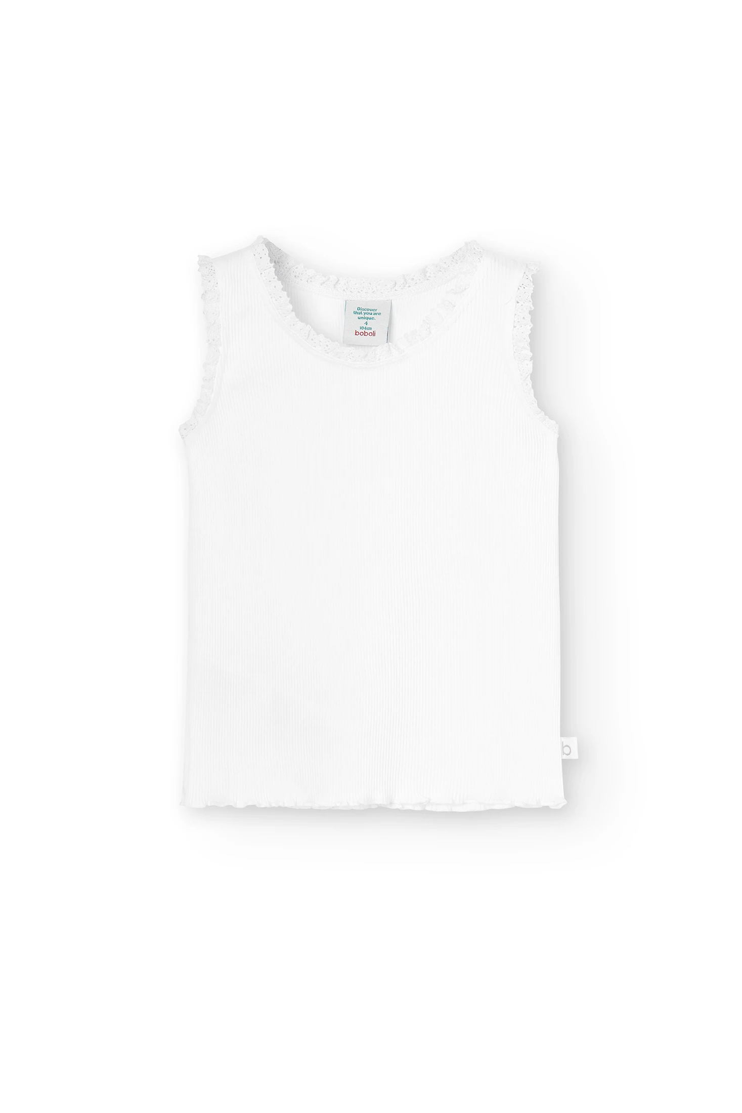 Camiseta canalé niña, diseño liso blanco