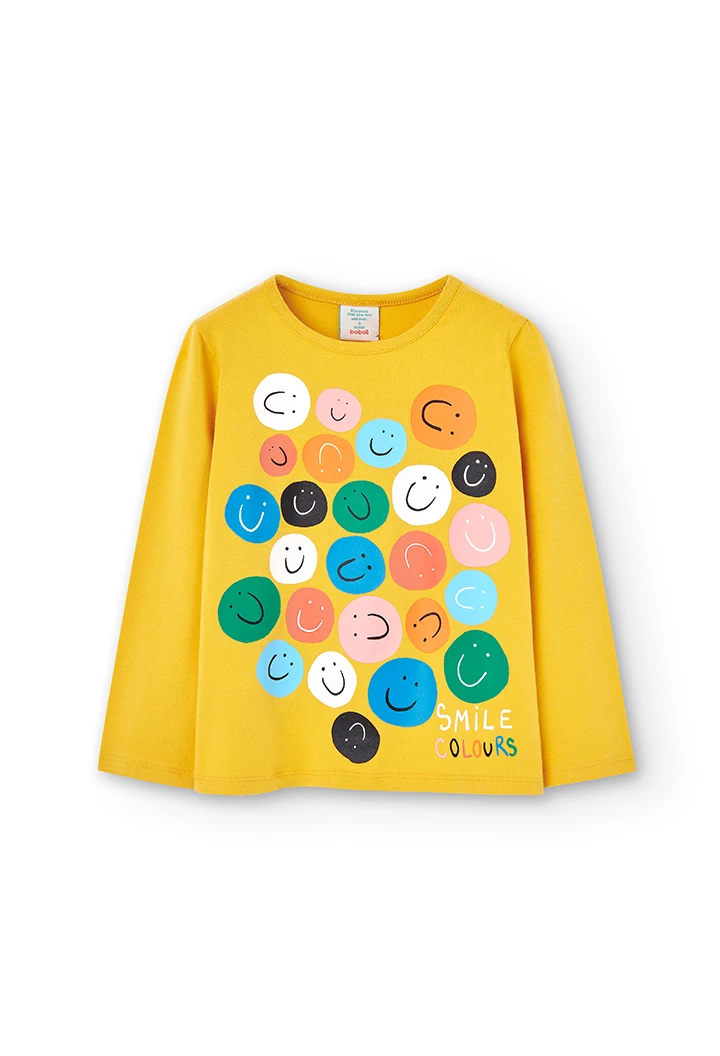 Camiseta punto de niña estampado "caras sonrientes"