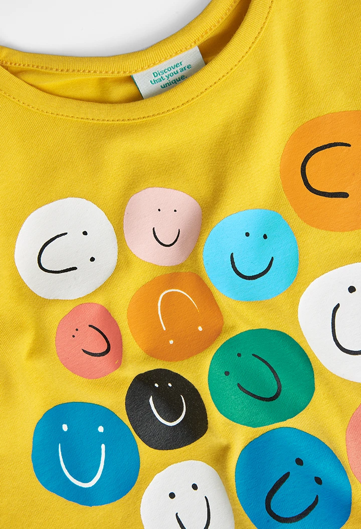Camiseta punto de niña estampado "caras sonrientes"