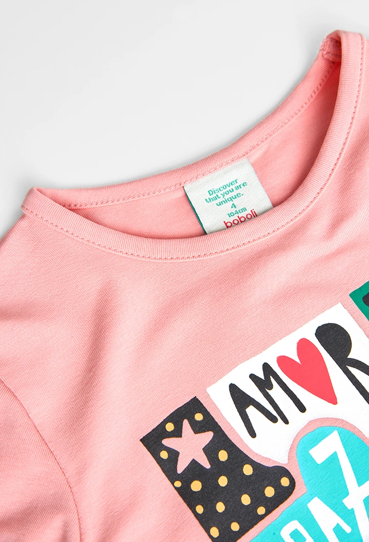 Camiseta punto de niña color pétalo