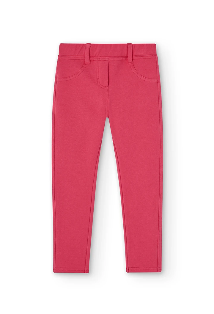 Pantalón felpa elástica básico de niña color magenta