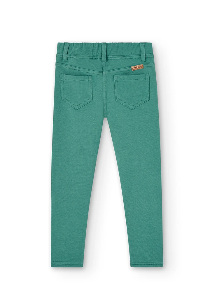Pantalón felpa elástica básico de niña color cactus
