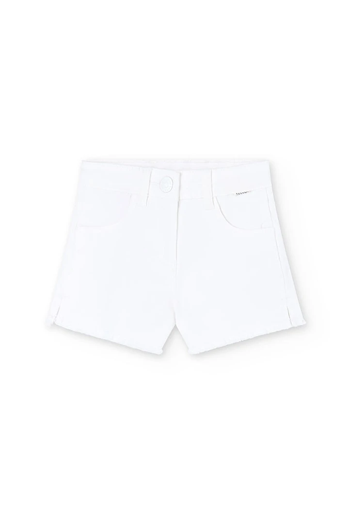 Short basic en twill élastique pour fille, blanc