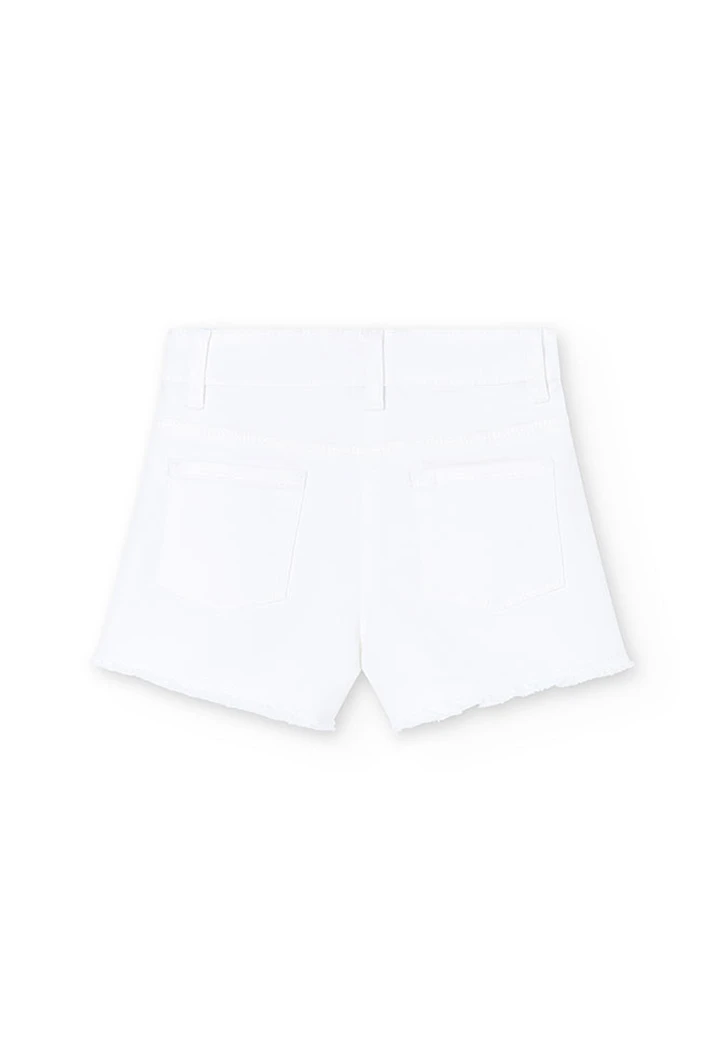 Short basic en twill élastique pour fille, blanc