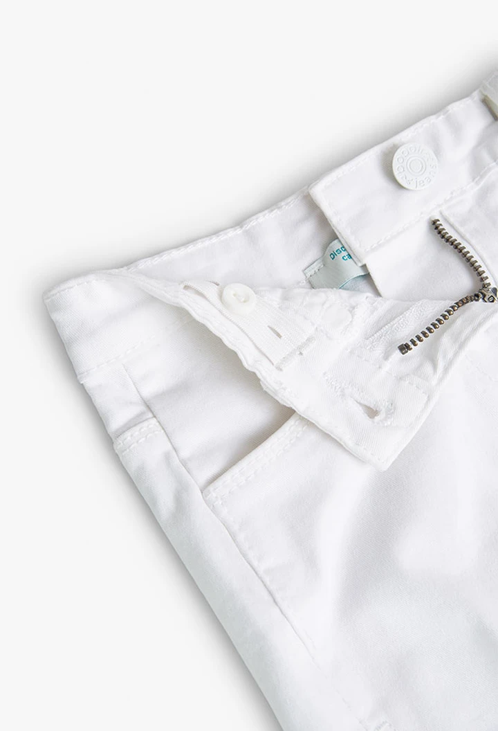 Short basic en twill élastique pour fille, blanc