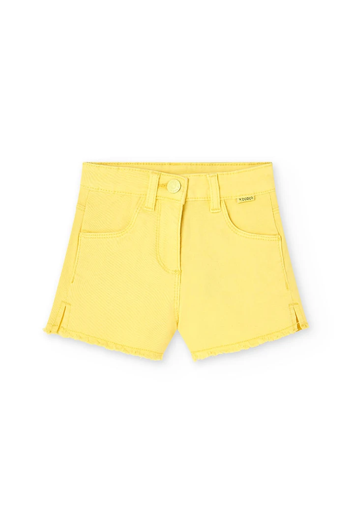 Short basic en twill élastique pour fille, jaune