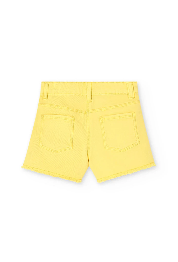 Short basic en twill élastique pour fille, jaune