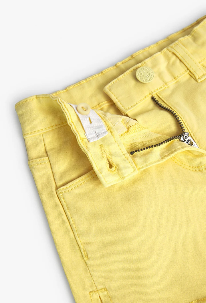 Short basic en twill élastique pour fille, jaune