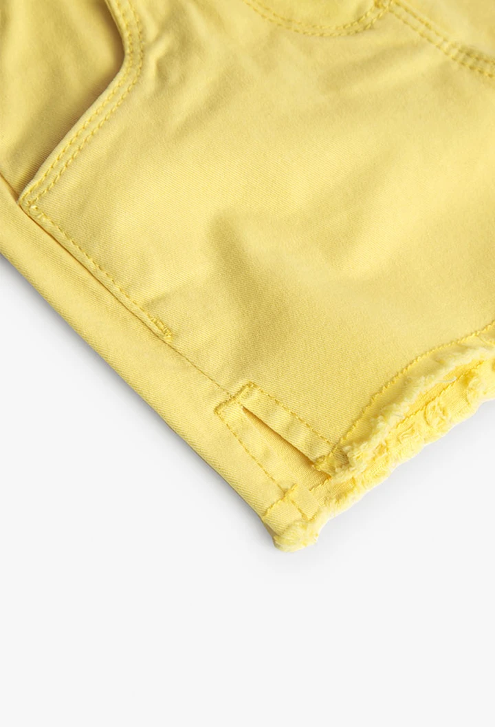 Short basic en twill élastique pour fille, jaune