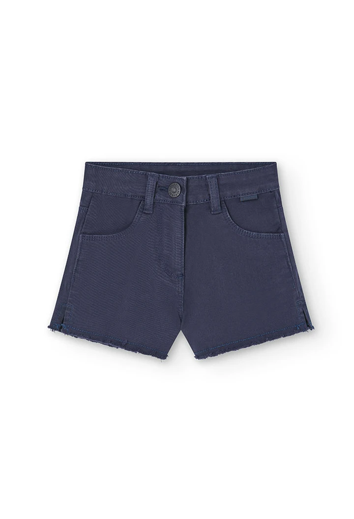 Short basic en twill élastique pour fille, bleu marine