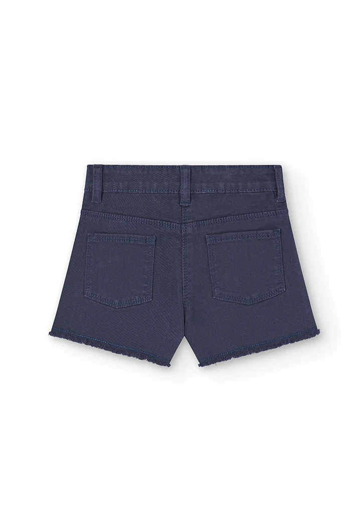 Short basic en twill élastique pour fille, bleu marine