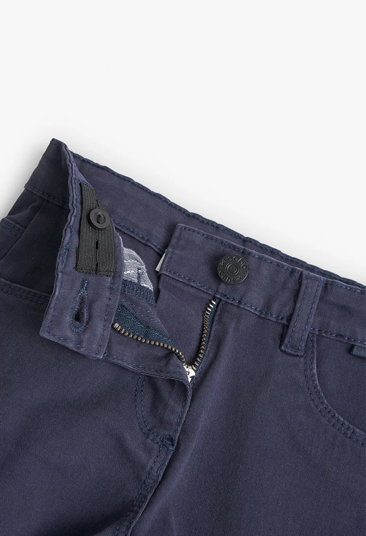 Short basic en twill élastique pour fille, bleu marine