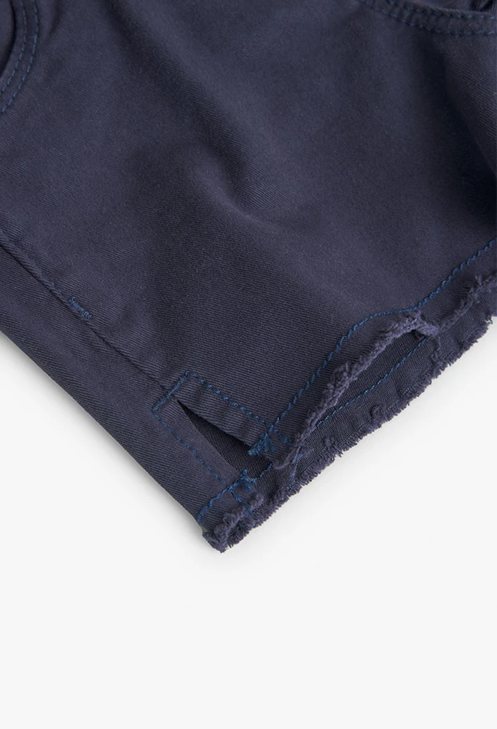 Short basic en twill élastique pour fille, bleu marine