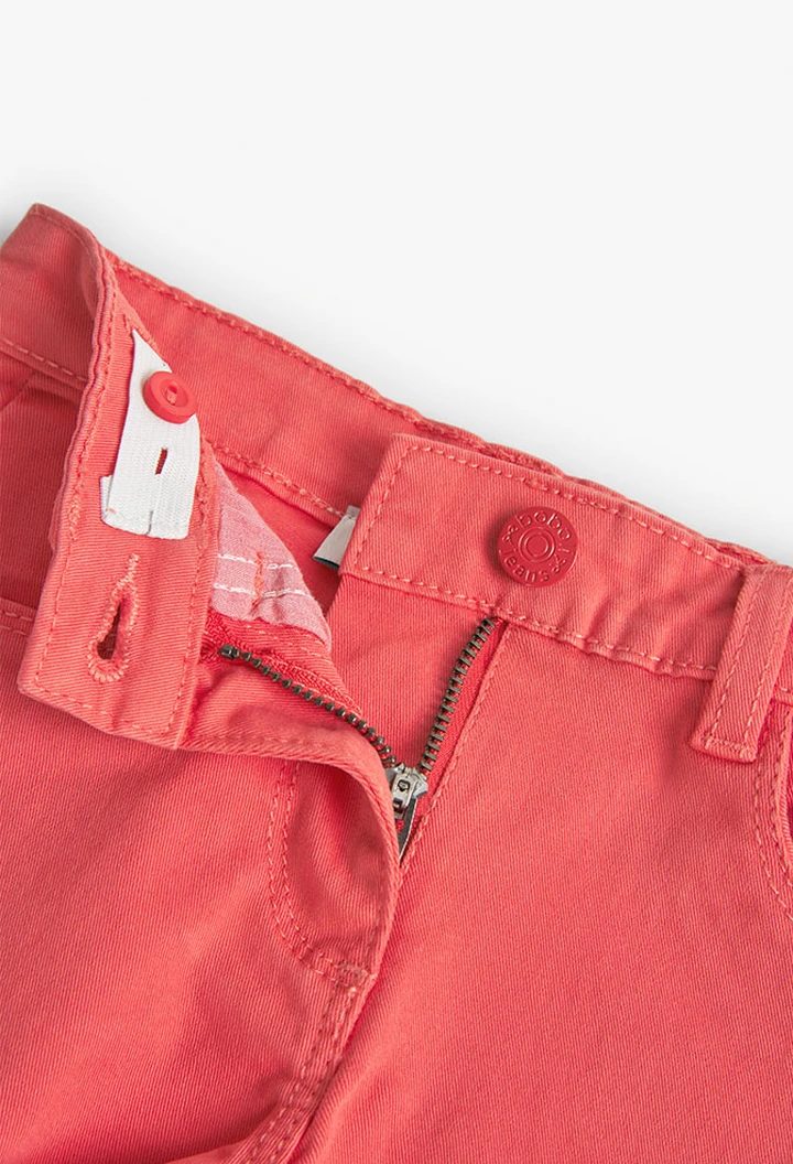 Short basic en twill élastique pour fille, rouge