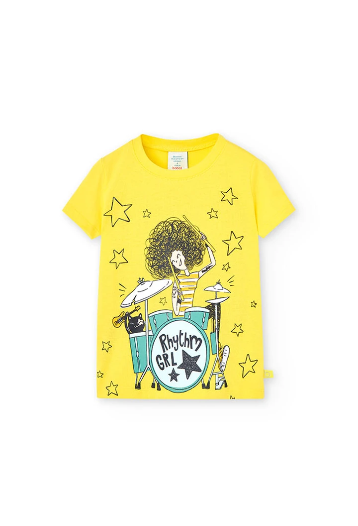 T-shirt basic tricoté pour bébé fille en couleur jaune