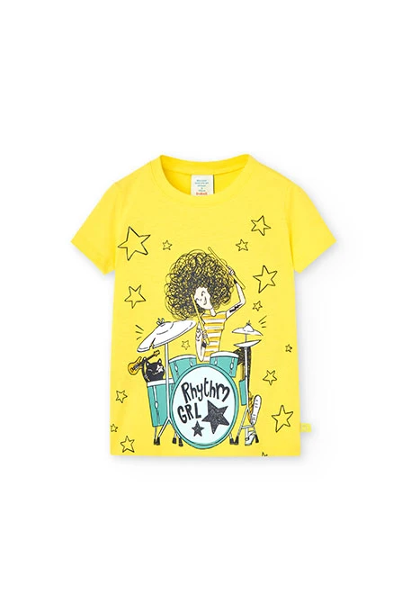 T-shirt basic tricoté pour bébé fille en couleur jaune