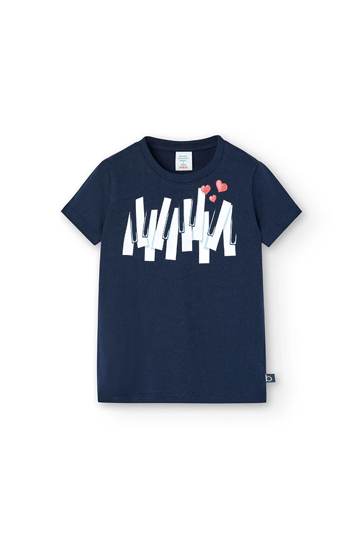 Camiseta de punto básica de niña en color azul marino