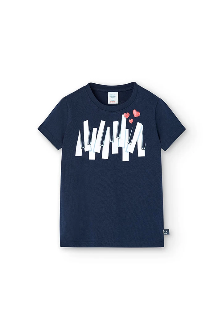 T-shirt basic en tricot pour bébé fille, couleur bleu marine