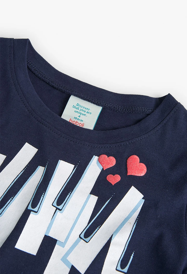 T-shirt basic en tricot pour bébé fille, couleur bleu marine