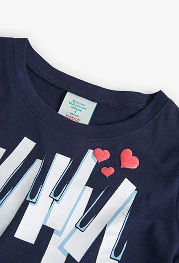T-shirt basic en tricot pour bébé fille, couleur bleu marine