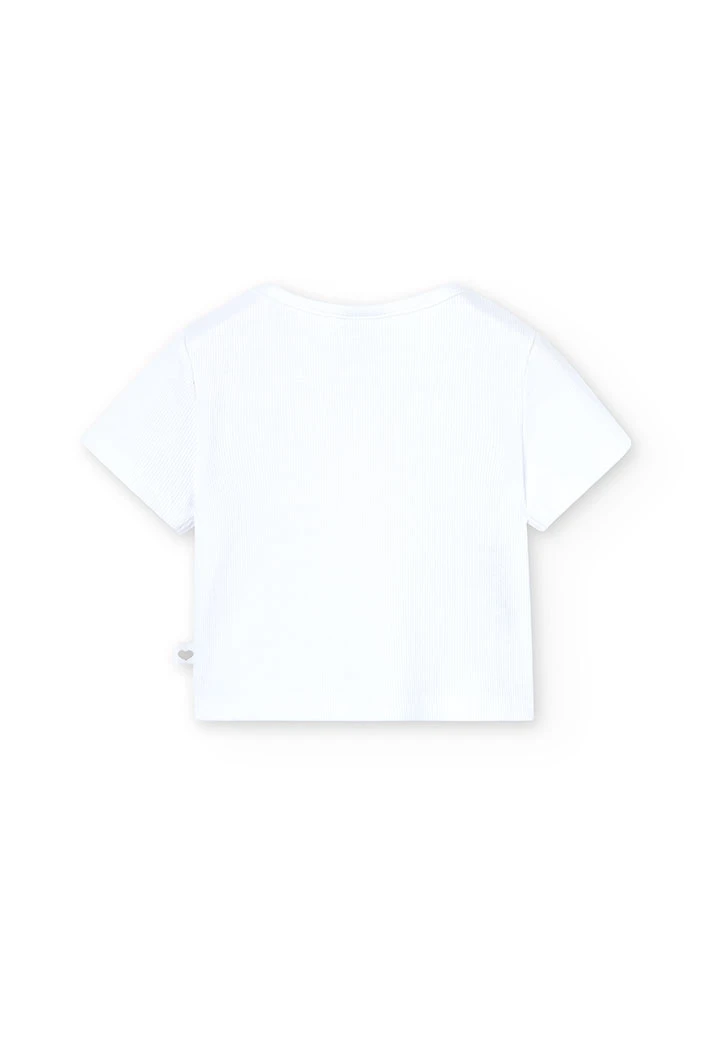 Girl\'s white ribbed knit t-shirt