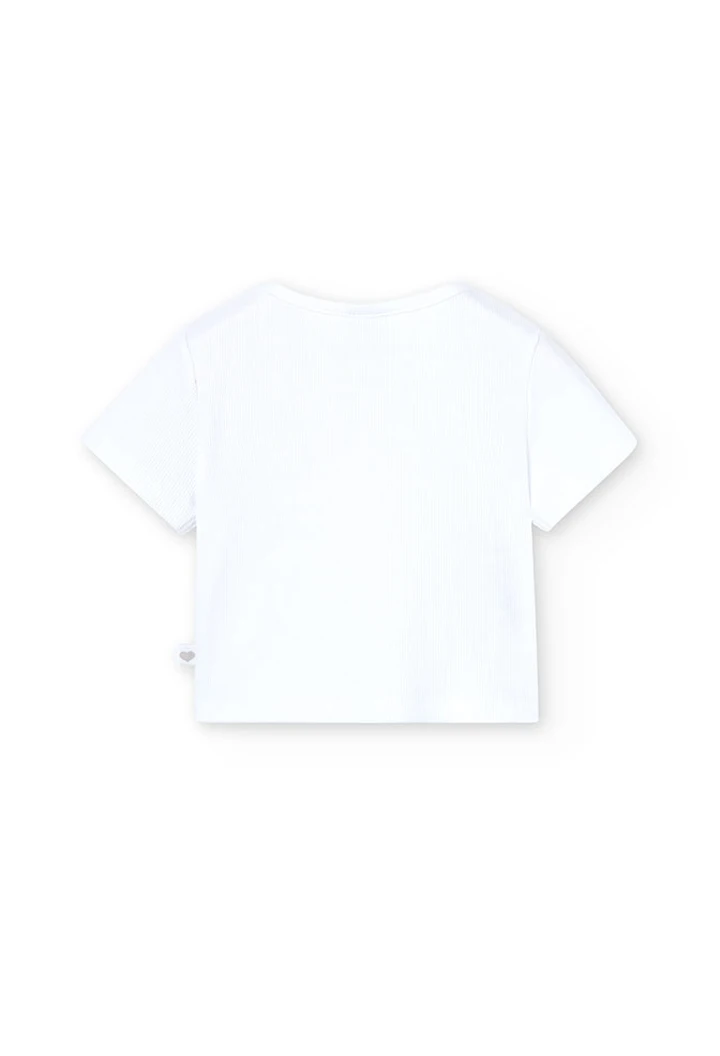 T-shirt à maille côtelée pour fille, couleur blanche