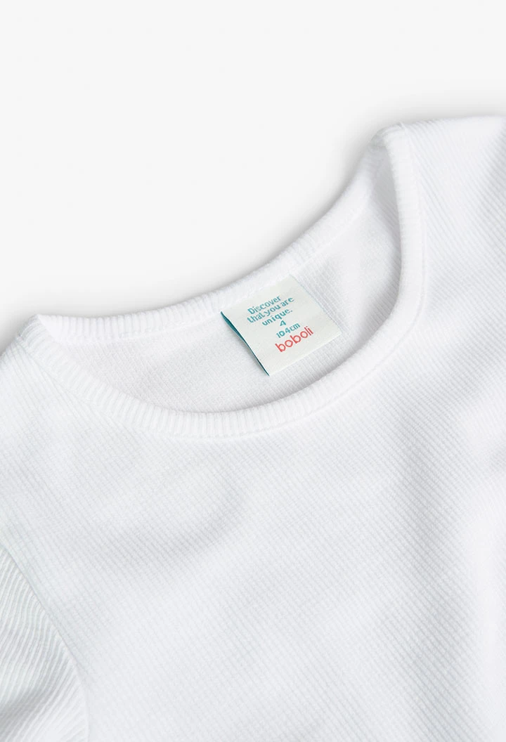 Camiseta de punto de canalé de niña en color blanco