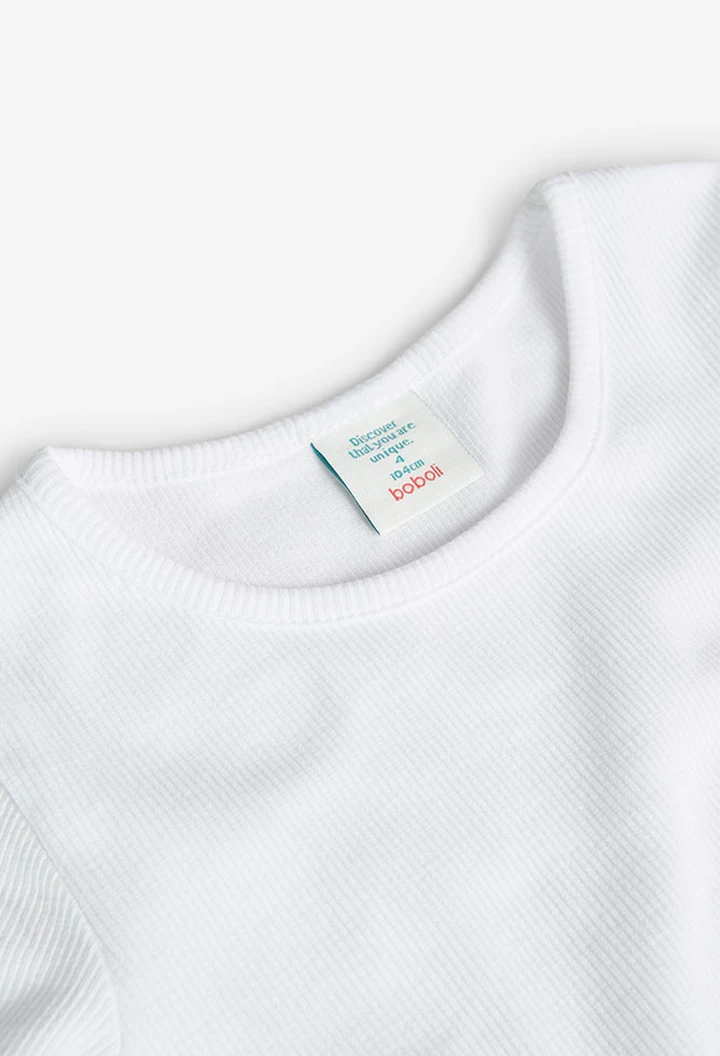 T-shirt à maille côtelée pour fille, couleur blanche