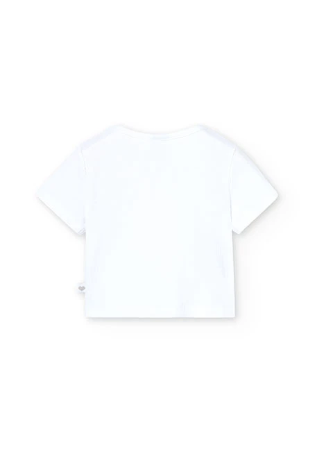 Maglietta in jersey a costine da bambina bianca