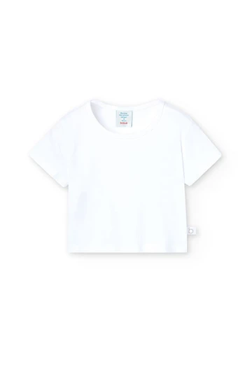 Camiseta de punto de canalé de niña en color blanco
