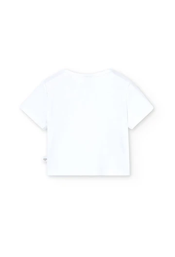 Maglietta in jersey a costine da bambina bianca