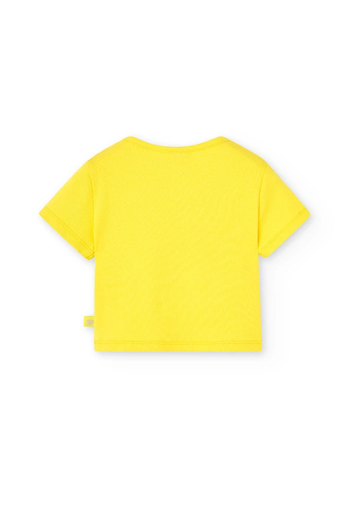 Maglietta in jersey a costine da bambina gialla