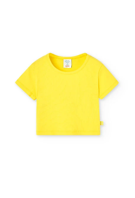 Maglietta in jersey a costine da bambina gialla