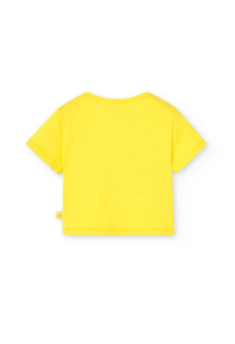 Camiseta de punto de canalé de niña en color amarillo