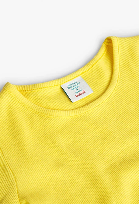 T-shirt à maille côtelée pour fille, couleur jaune